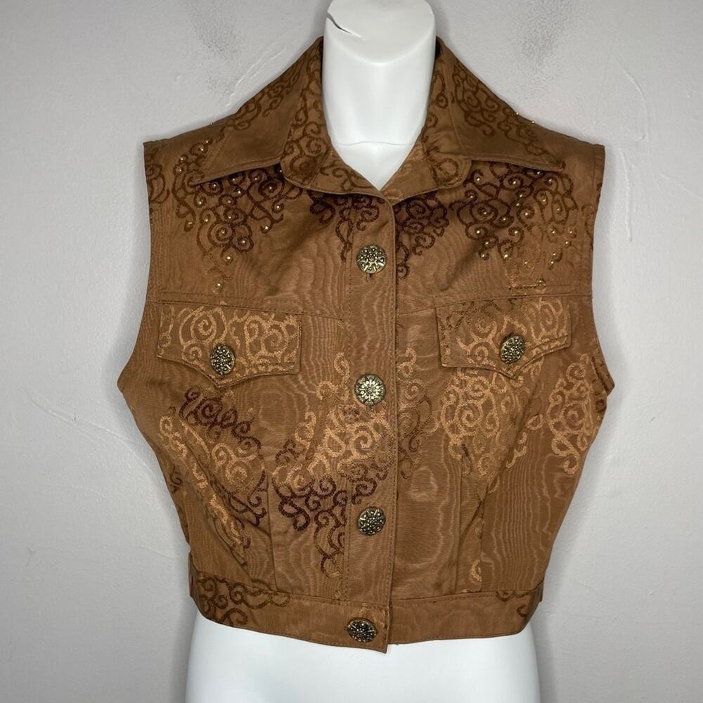 CACHE Vintage Vest Size XS Taupe Gold Indie Sleaze Fairy Grunge Retro Goblin